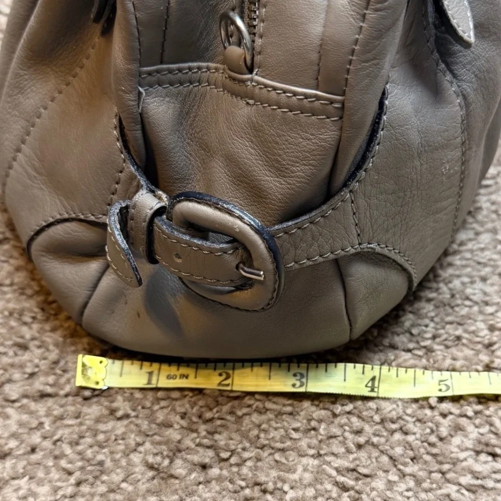 Le Tanneur Grey Leather Pleated Ruffle Handbag Multi Compartment Satchel Bag